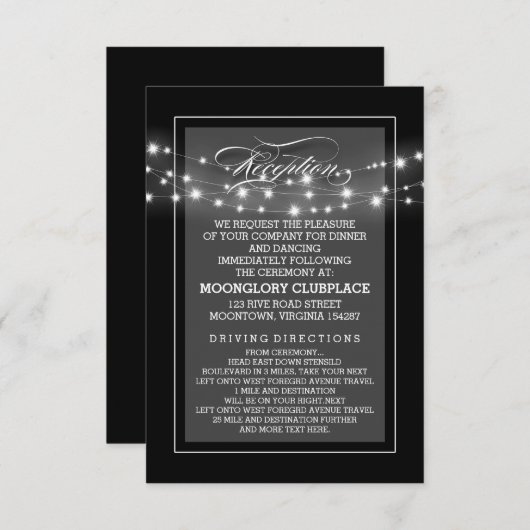 ブラックエレガントなストリングライトのレセプションカード エンクロージャーカード (正面/裏面)