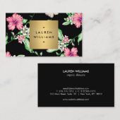 ブラックエレガントにトロピカルフローラルパターン 名刺 (正面/裏面)