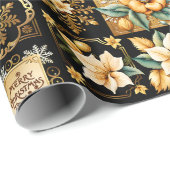 ブラックエレガントのクリスマスのコラージュ金ゴールド ラッピングペーパー (ロールコーナー)