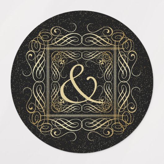 ブラックエレガントのゴールドフォイルのスクロール作業スクリプト ラベル (デザイン2)