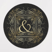 ブラックエレガントのゴールドフォイルのスクロール作業スクリプト ラベル (デザイン1)