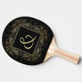 ブラックエレガントのゴールドフォイルのスクロール作業スクリプト 卓球ラケット (横)