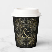 ブラックエレガントのゴールドフォイルのスクロール作業スクリプト 紙コップ (裏面)