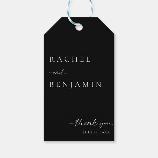 ブラックエレガントのミニマ結婚リストスクリプトありがとう ギフトタグ (正面)