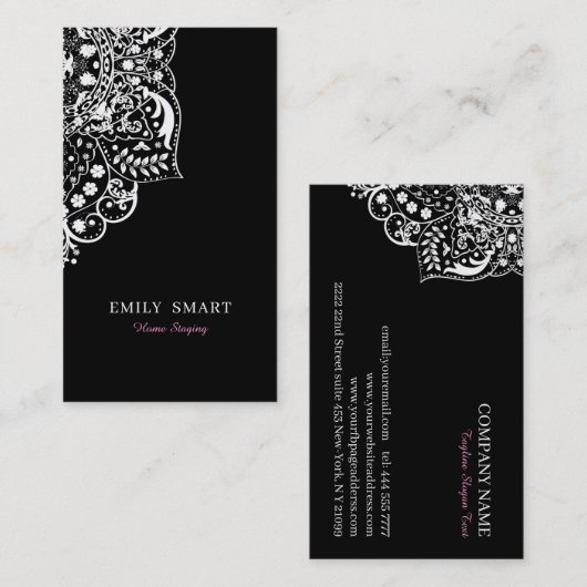 ブラックエレガントの白ヴィンテージレース 名刺 (正面/裏面)