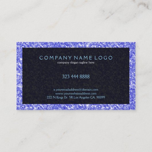 ブラックエレガントアクセント付きブルーフェイクグリッター 名刺 (裏面)
