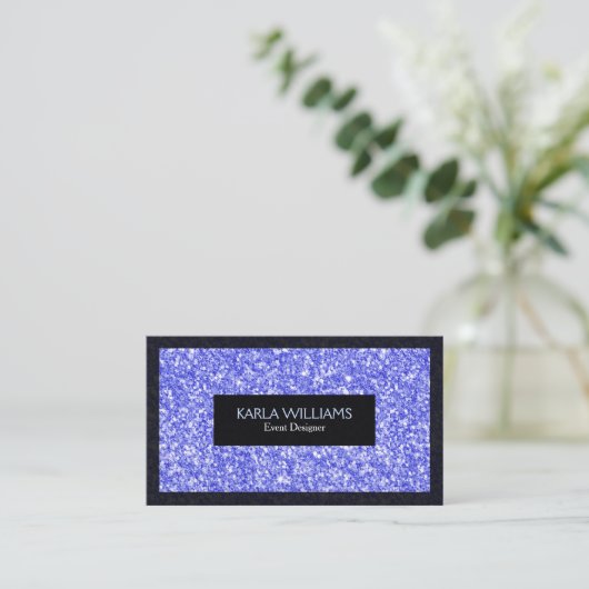 ブラックエレガントアクセント付きブルーフェイクグリッター 名刺 (スタンド正面)