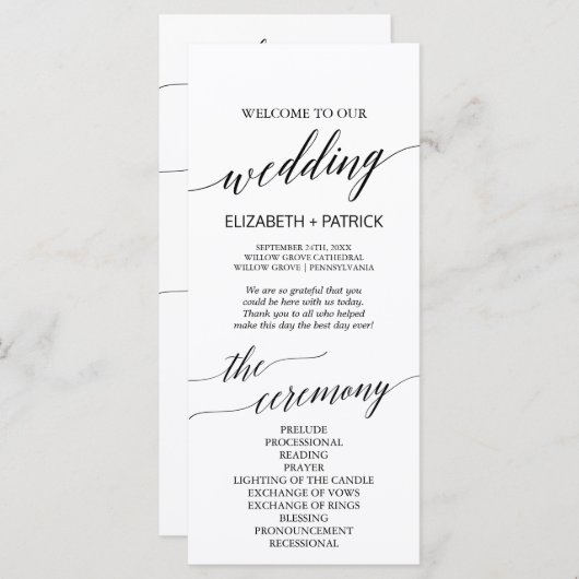 ブラックエレガントアフターセレモニー結婚式 プログラム (正面/裏面)