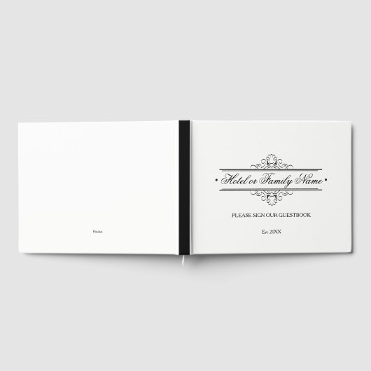 ブラックエレガントアンドホワイトホテパーソナライズされたルファミリー ゲストブック (全面)