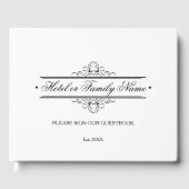 ブラックエレガントアンドホワイトホテパーソナライズされたルファミリー ゲストブック (正面)