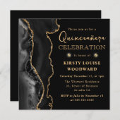 ブラックエレガントアンド金ゴールドグリッターアゲートキンセアニェラ 招待状 (正面/裏面)