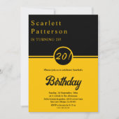 ブラックエレガントアンド金ゴールドトレンディーシック20th誕生日 招待状 (正面)