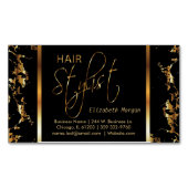 ブラックエレガントアンド金ゴールド大理石美容師 マグネット名刺 (正面)