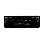 ブラックエレガントアールデコ金ゴールド結婚レトロのアドレス ラベル (正面)