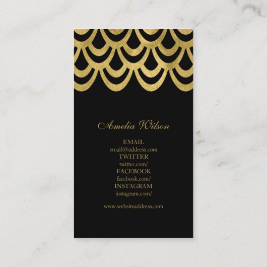 ブラックエレガントイベントプランナー幾何学的ソーシャルメディア 名刺 (裏面)