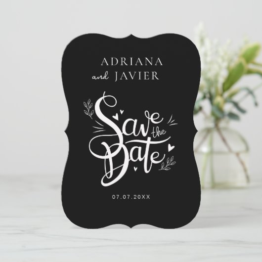 ブラックエレガントウェディング招待状ミニマリスト シーズンカード (スタンド正面)