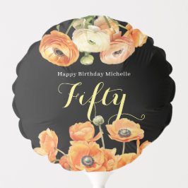 ブラックエレガントオレンジフローラ50th誕生日パーティー バルーン