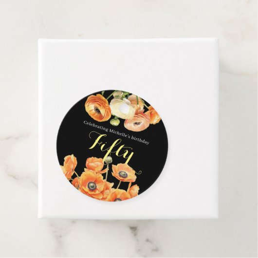 ブラックエレガントオレンジフローラ50th誕生日パーティー フェイバータグ (インサイチュ)