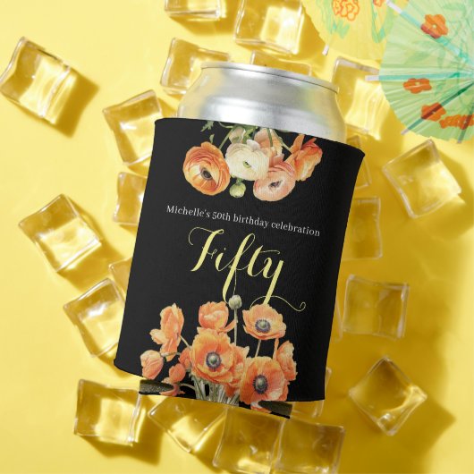 ブラックエレガントオレンジフローラ50th誕生日パーティー 缶クーラー (インサイチュ 夏)