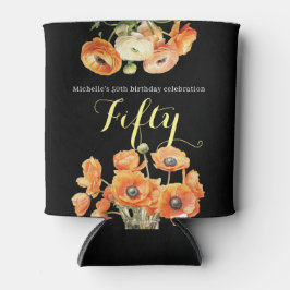 ブラックエレガントオレンジフローラ50th誕生日パーティー 缶クーラー