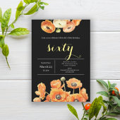 ブラックエレガントオレンジフローラ60th誕生日パーティー 招待状