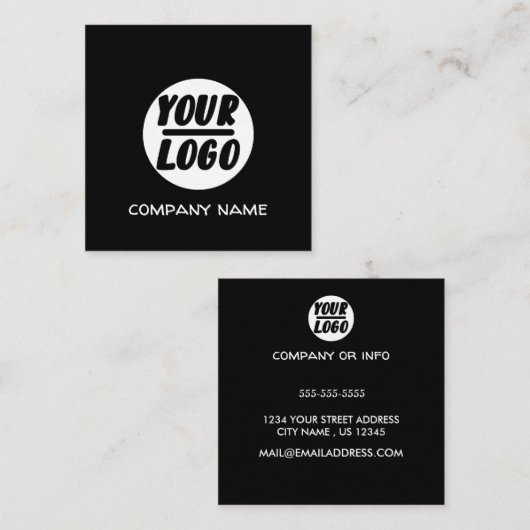 ブラックエレガントカスタムビジネスロゴ、プロフェッショナル スクエア名刺 (正面/裏面)