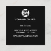 ブラックエレガントカスタムビジネスロゴ、プロフェッショナル スクエア名刺 (裏面)