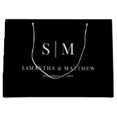 ブラックエレガントカップルイニシャルのサ結婚スポンサ ラージペーパーバッグ (正面)