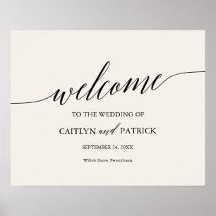 ブラックエレガントカリグラフィクリーム結婚ウェルカム ポスター