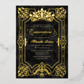 ブラックエレガントクラウンティアラキンセアニェラ 箔招待状 (正面)