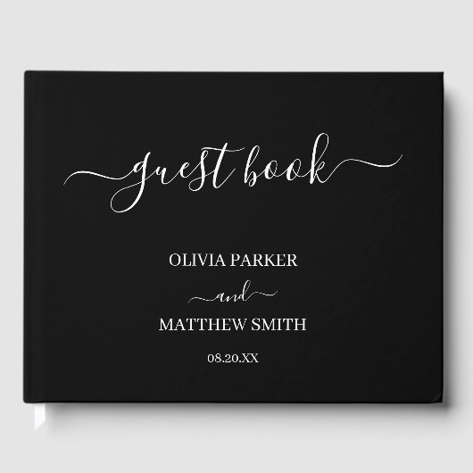 ブラックエレガントクラシックミニマル結婚リスト ゲストブック (正面)