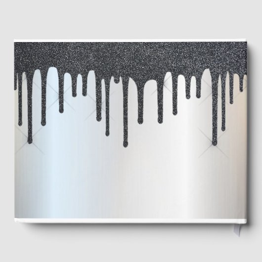 ブラックエレガントグリッタードリップハート結婚ズ ゲストブック (裏面)