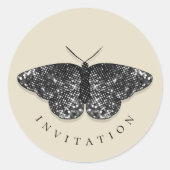 ブラックエレガントグリッターバタフライ封筒用シール ラウンドシール (正面)