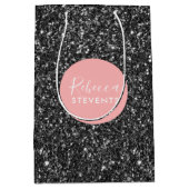 ブラックエレガントグリッターモノグフェイクラム ミディアムペーパーバッグ (正面)