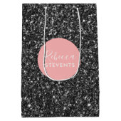 ブラックエレガントグリッターモノグフェイクラム ミディアムペーパーバッグ (裏面)