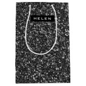 ブラックエレガントグリッターモノグフェイクラム ミディアムペーパーバッグ (正面)