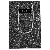 ブラックエレガントグリッターモノグフェイクラム ミディアムペーパーバッグ (裏面)