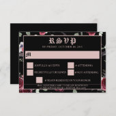 ブラックエレガントゴシックこうもりとバラ 出欠カード (正面/裏面)