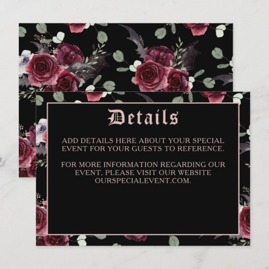 ブラックエレガントゴシックバット＆ローズ封筒カード (正面/裏面)