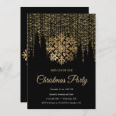 ブラックエレガントゴールデンスノーフレークフレームクリスマス 招待状 (正面/裏面)