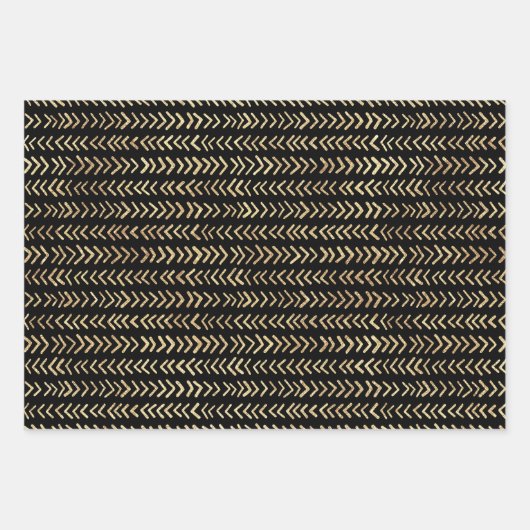 ブラックエレガントゴールドフォイルホリデーパターン ラッピングペーパーシート (正面3)