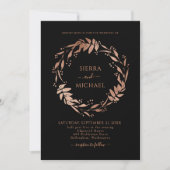 ブラックエレガントシックバラ金ゴールド結婚リース 招待状 (正面)