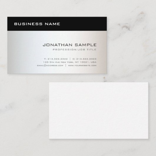 ブラックエレガントシルバーお洒落プロフェッショナルデザイン 名刺 (正面/裏面)