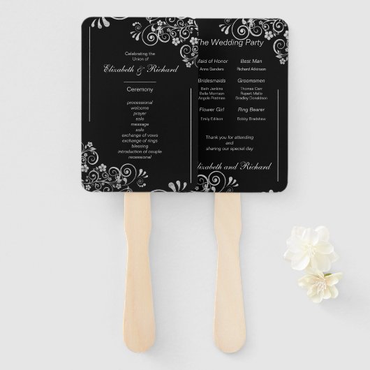 ブラックエレガントシルバーの式結婚プログラム ハンドファン (正面&裏面)