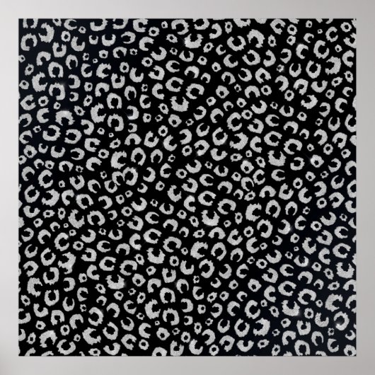 ブラックエレガントシルバーグリッターレオパードアニマルプリント ポスター (正面)