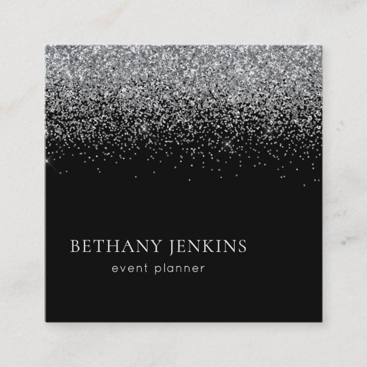 ブラックエレガントシルバーグリッター名刺 スクエア名刺 (正面)