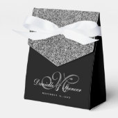 ブラックエレガントシルバーグリッター結婚ズ・サンキュー フェイバーボックス (正面サイド)