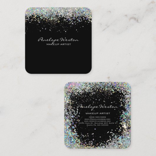 ブラックエレガントシルバーグリッター  スクエア名刺 (正面/裏面)