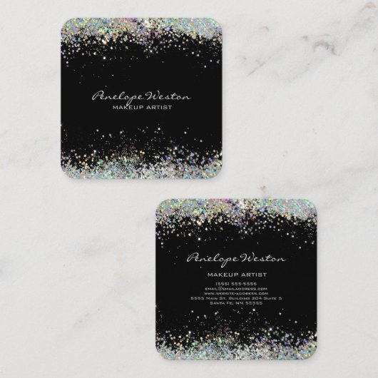 ブラックエレガントシルバーグリッター スクエア名刺 (正面/裏面)