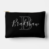 ブラックエレガントシルバーモノグラム名前をカスタムする アクセサリーポーチ (正面)